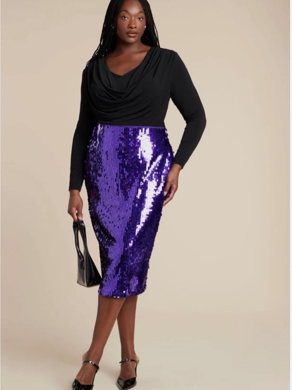 ELOQUII PURPLE SEQUIN STRAIGHT PENCIL SKIRT WOMENS 22
